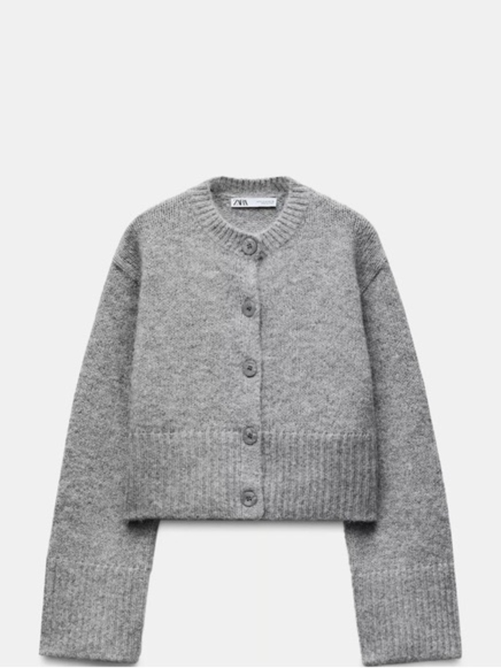 ZARA Grey Cropped Button-Front Knit Cardigan